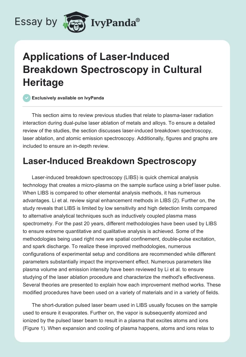 Applications of Laser-Induced Breakdown Spectroscopy in Cultural Heritage. Page 1