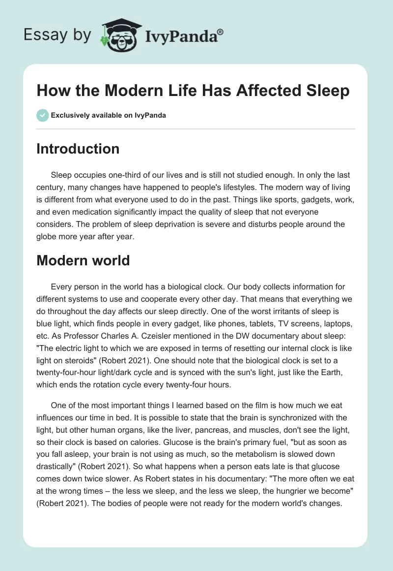 How the Modern Life Has Affected Sleep. Page 1