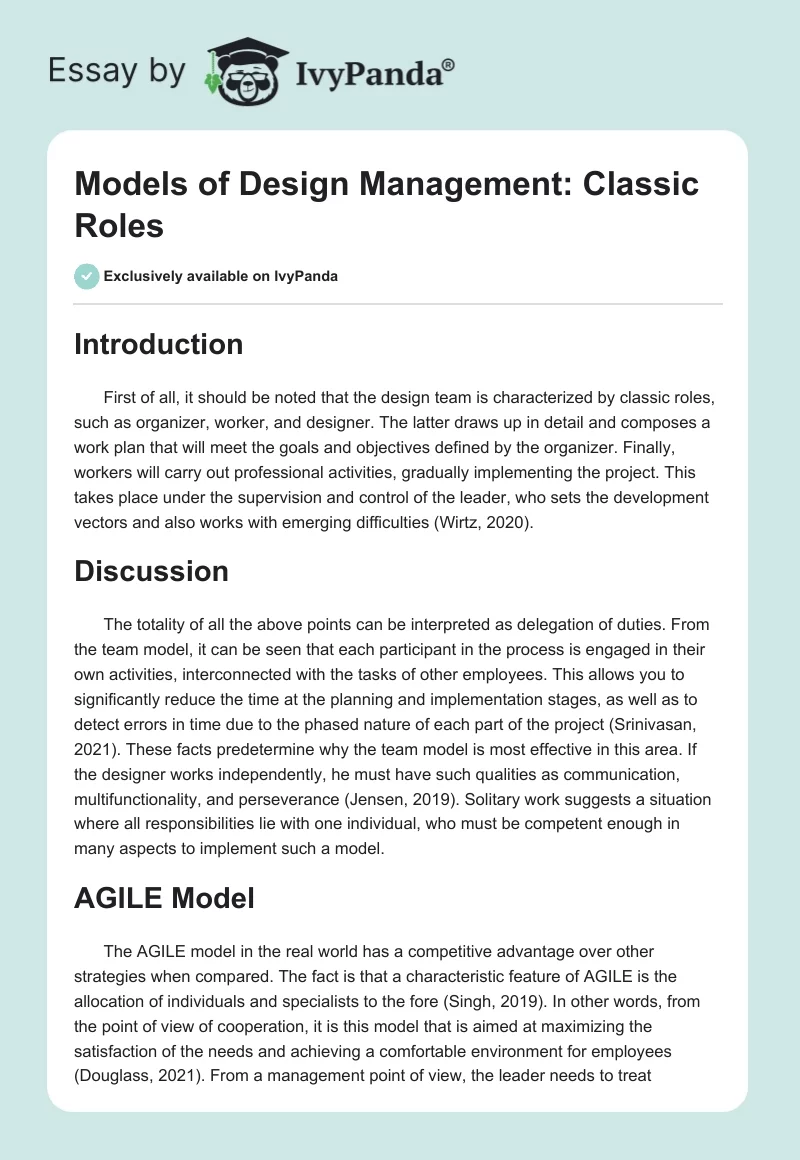 Models of Design Management: Classic Roles. Page 1