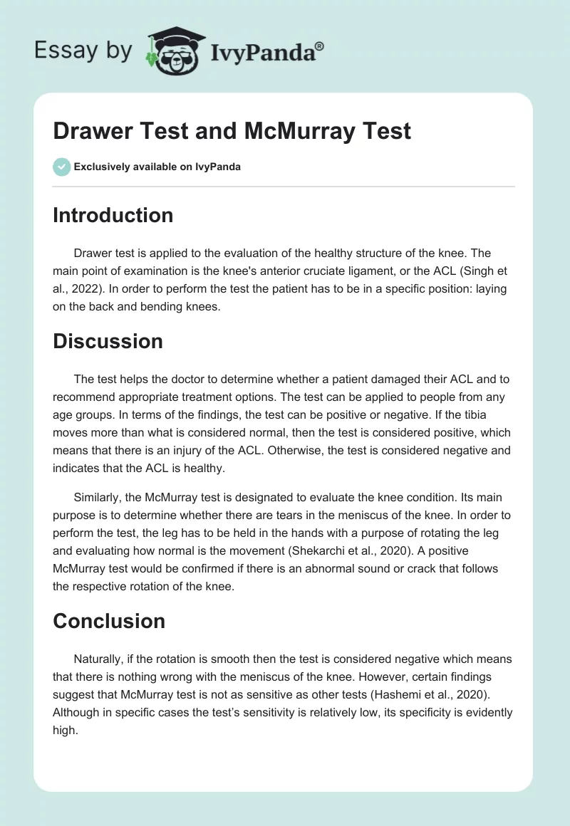 Drawer Test and McMurray Test. Page 1