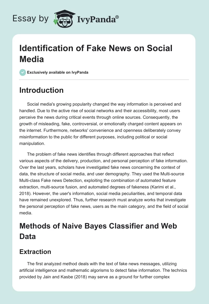 Identification of Fake News on Social Media. Page 1
