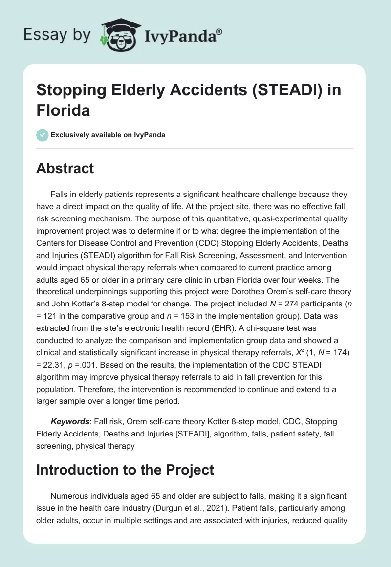 Stopping Elderly Accidents (STEADI) in Florida. Page 1