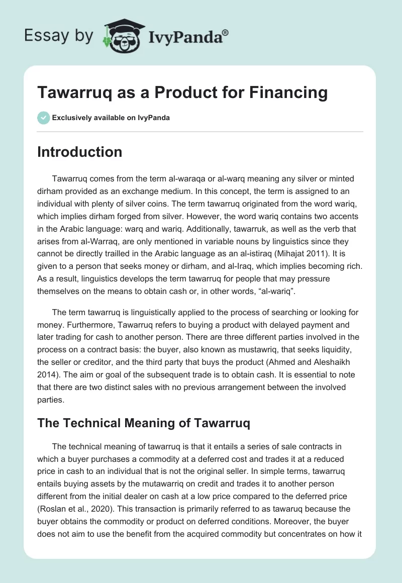 Tawarruq as a Product for Financing. Page 1