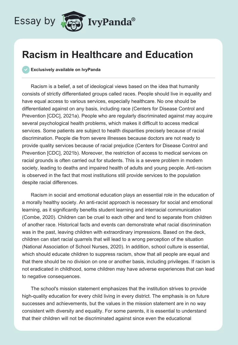 Racism in Healthcare and Education. Page 1