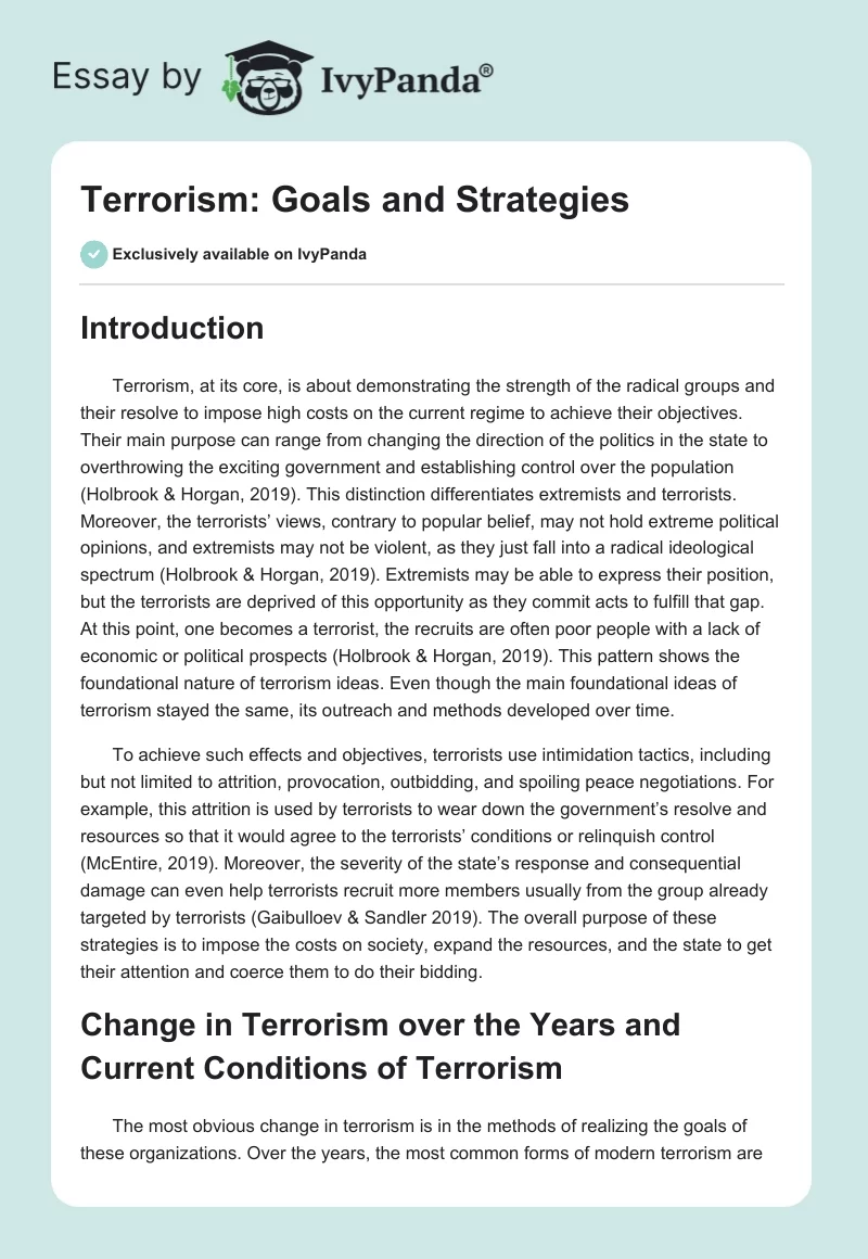 Terrorism: Goals and Strategies. Page 1