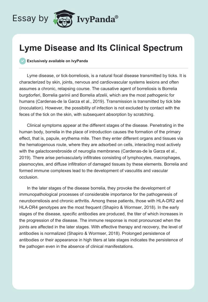 Lyme Disease and Its Clinical Spectrum. Page 1