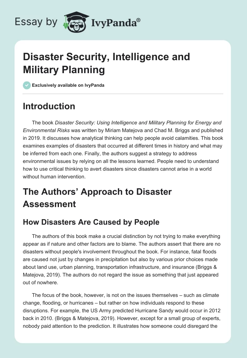 Approaching Disaster Security: Book Review. Page 1