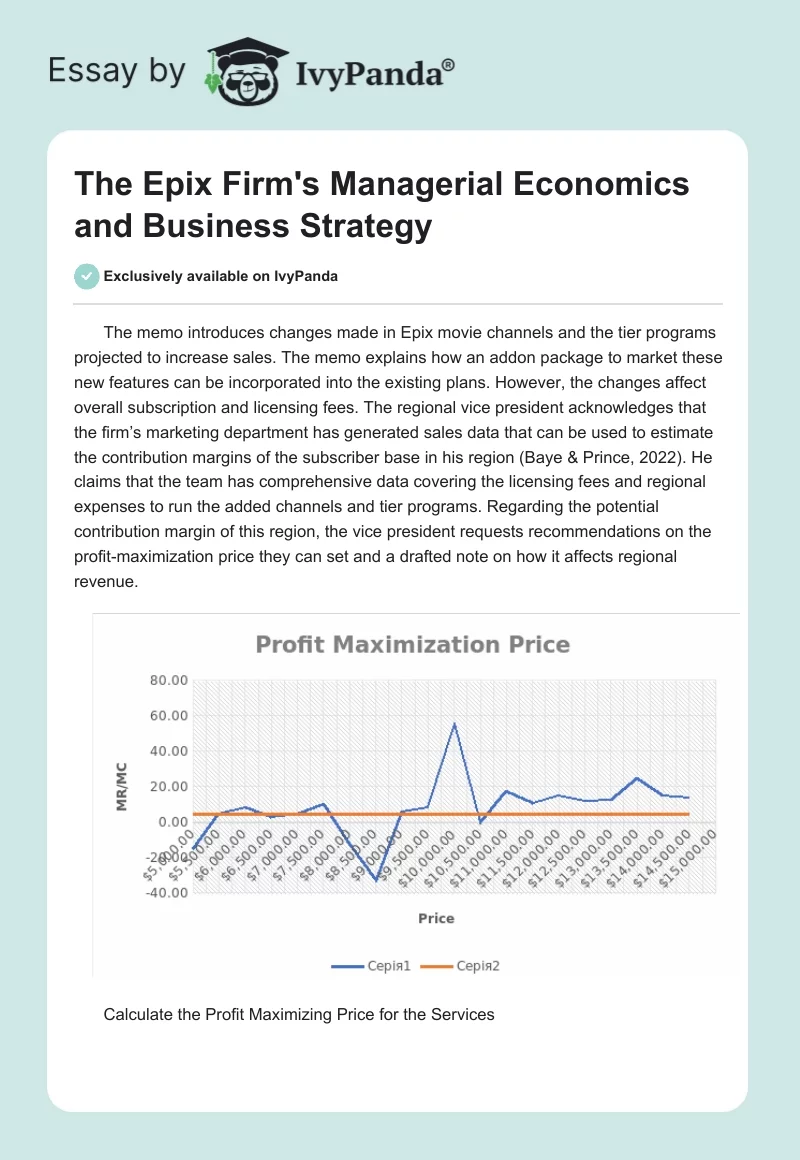 The Epix Firm's Managerial Economics and Business Strategy. Page 1