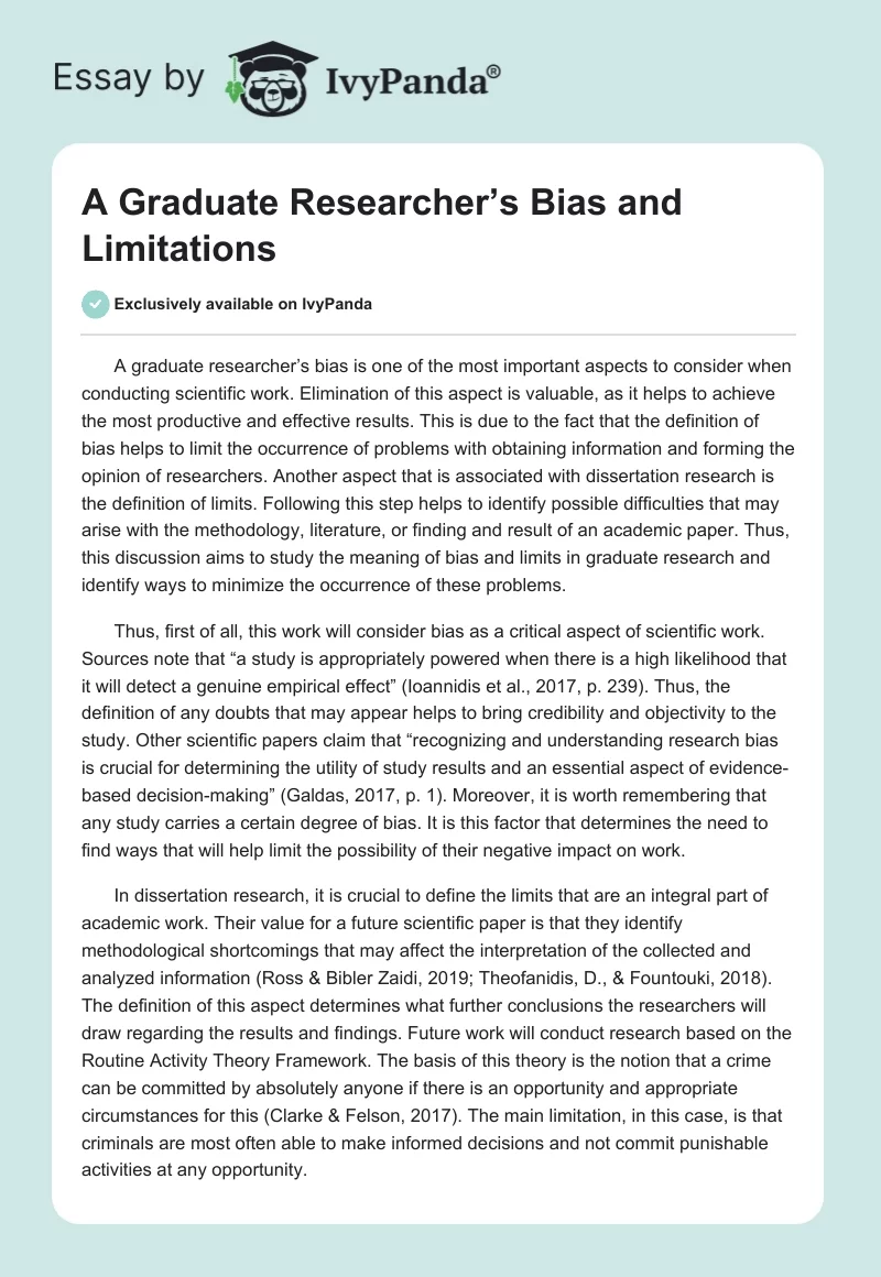 A Graduate Researcher’s Bias and Limitations. Page 1