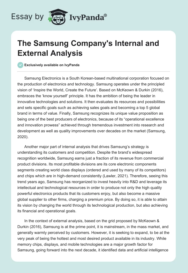 The Samsung Company's Internal and External Analysis. Page 1