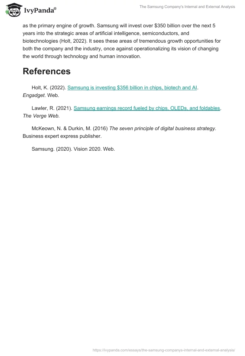 The Samsung Company's Internal and External Analysis. Page 2