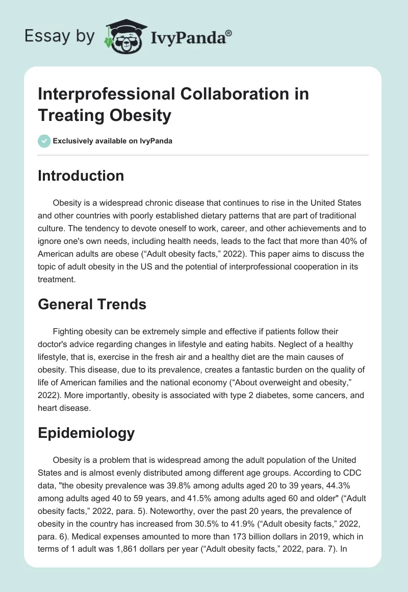 Interprofessional Collaboration in Treating Obesity. Page 1