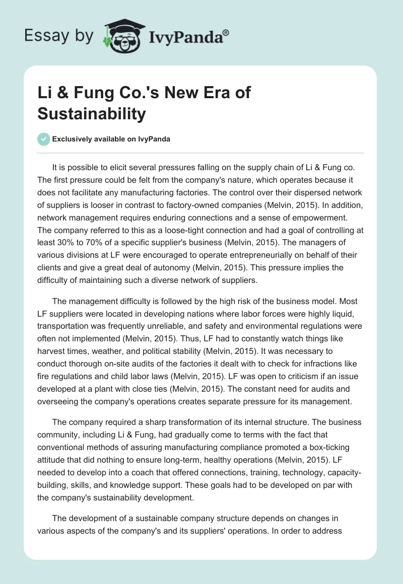 Li & Fung Co.’s New Era of Sustainability. Page 1