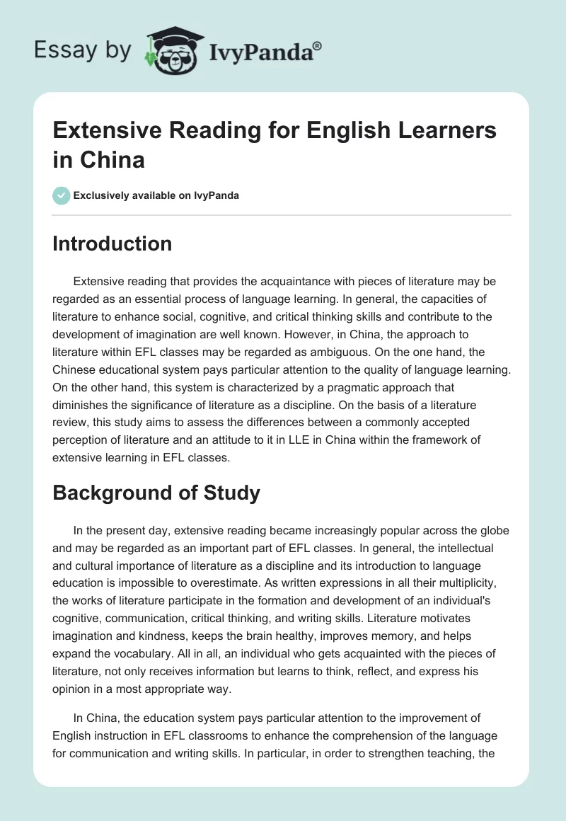 Extensive Reading for English Learners in China. Page 1