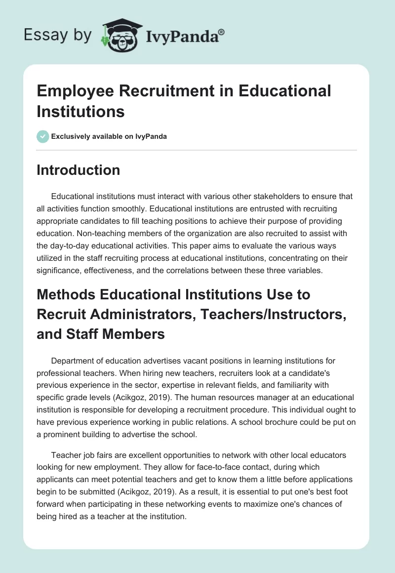 Employee Recruitment in Educational Institutions. Page 1