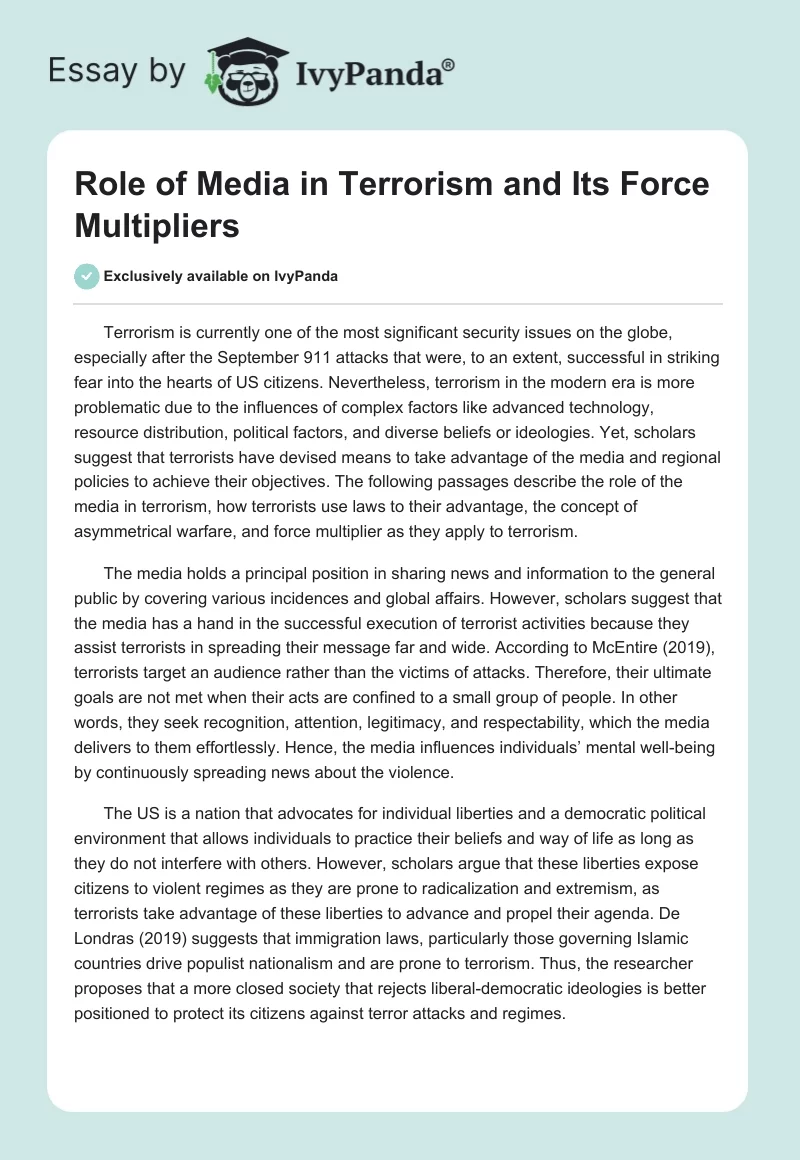 Role of Media in Terrorism and Its Force Multipliers. Page 1