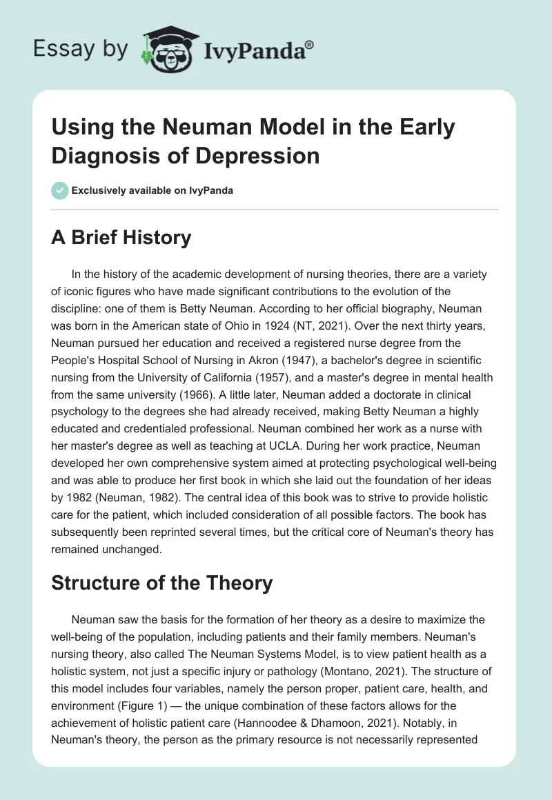 Using the Neuman Model in the Early Diagnosis of Depression. Page 1