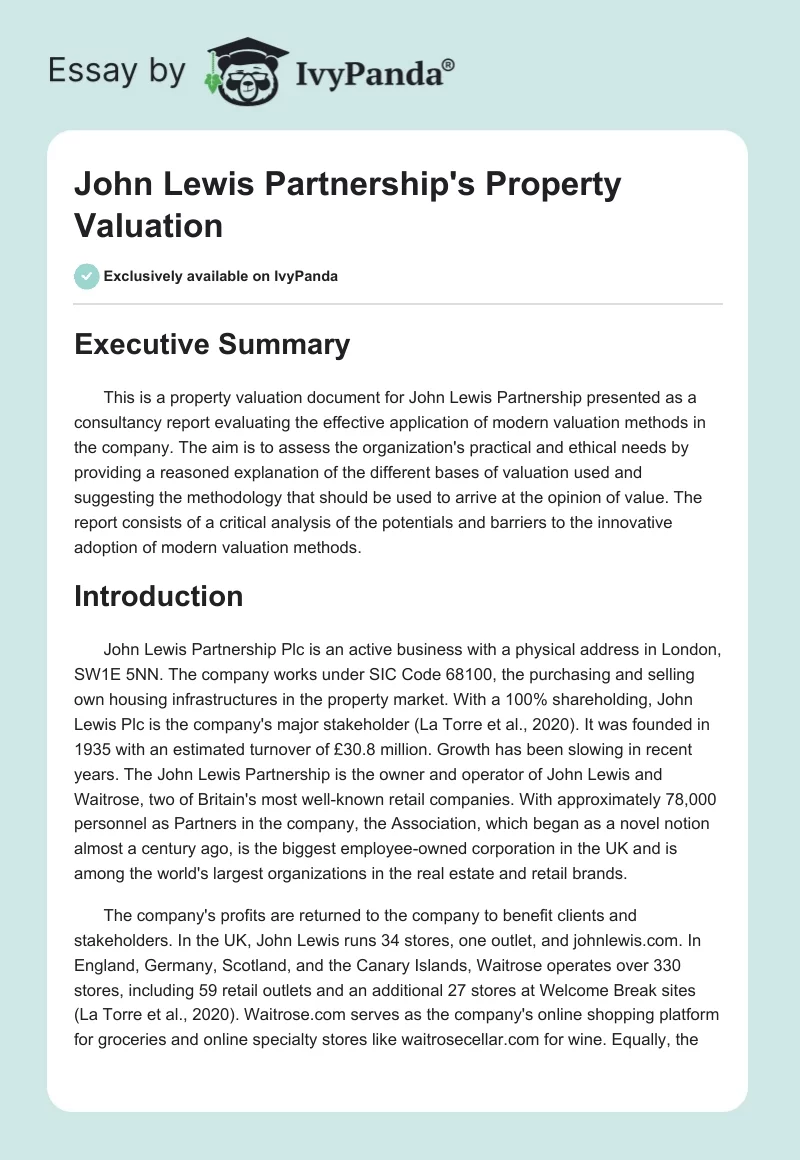 John Lewis Partnership's Property Valuation. Page 1