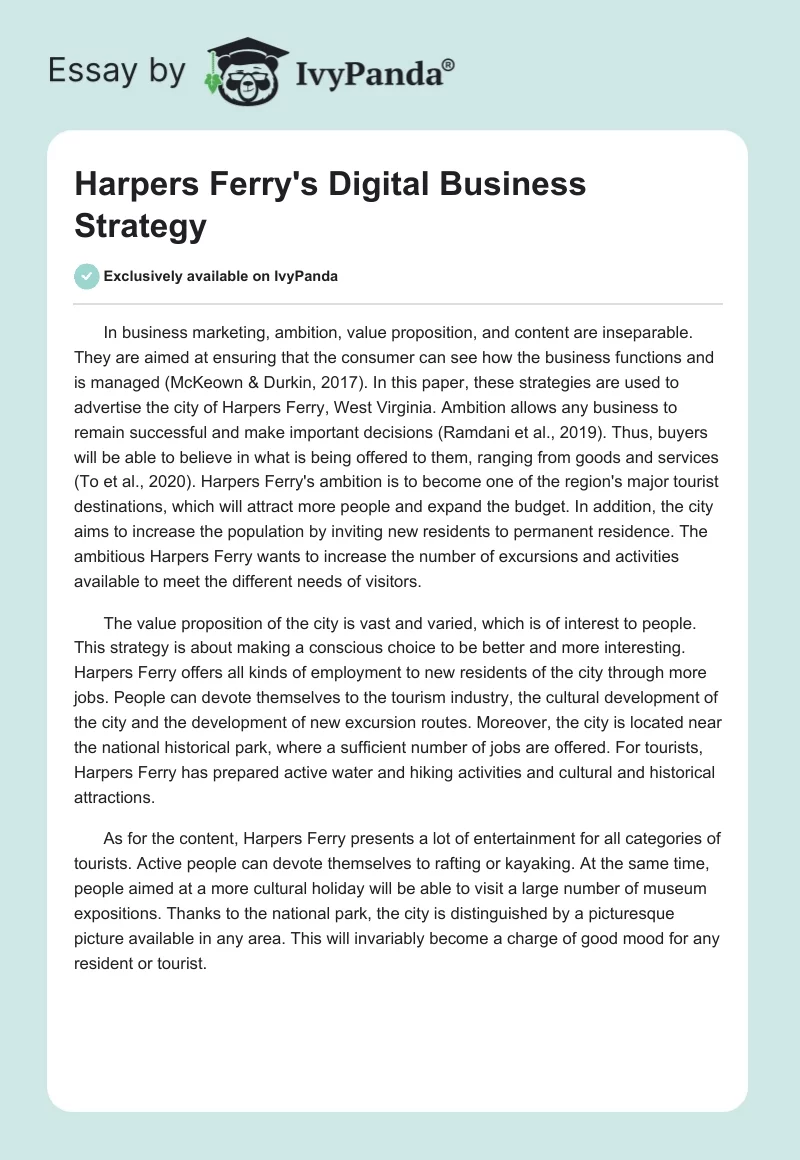 Harpers Ferry's Digital Business Strategy. Page 1