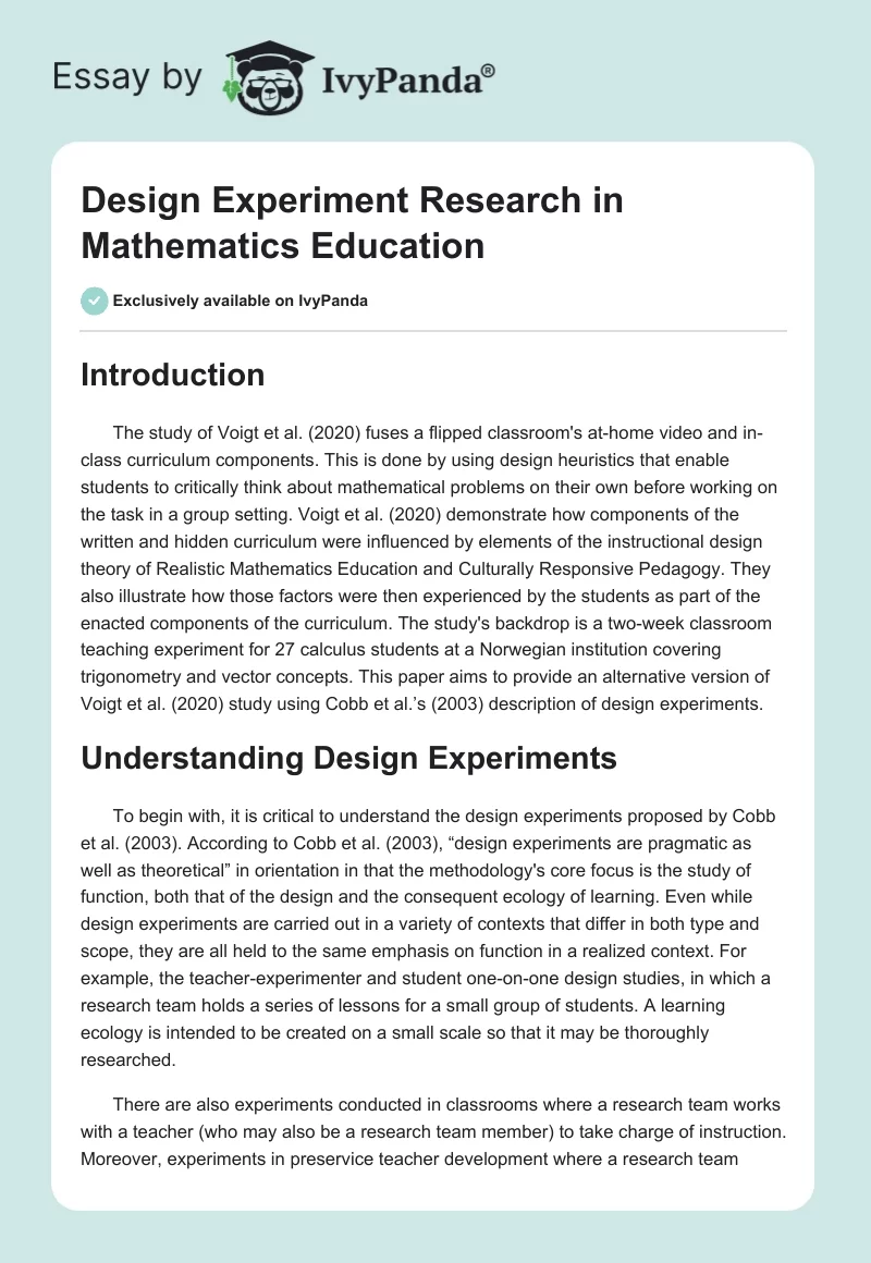 Design Experiment Research in Mathematics Education. Page 1