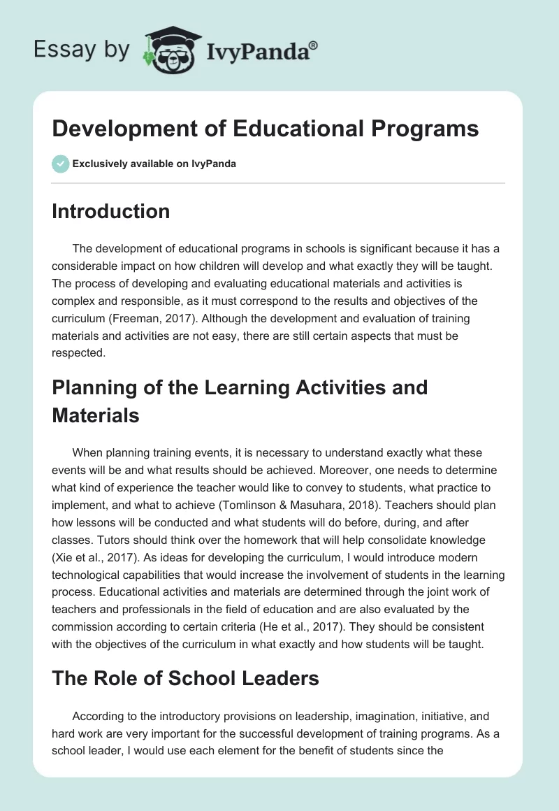 Development of Educational Programs. Page 1