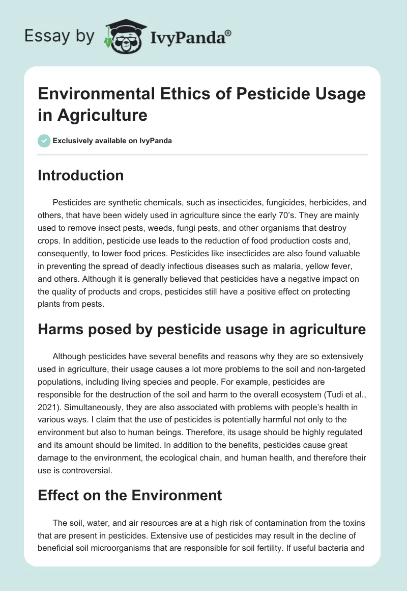 Environmental Ethics of Pesticide Usage in Agriculture. Page 1