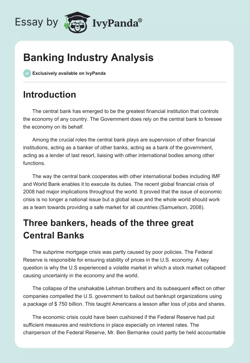 Banking Industry Analysis. Page 1