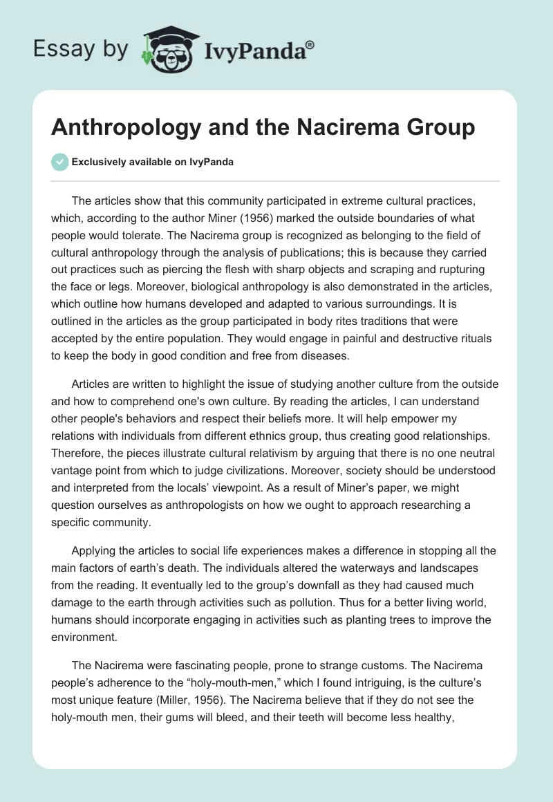 Anthropology and the Nacirema Group. Page 1