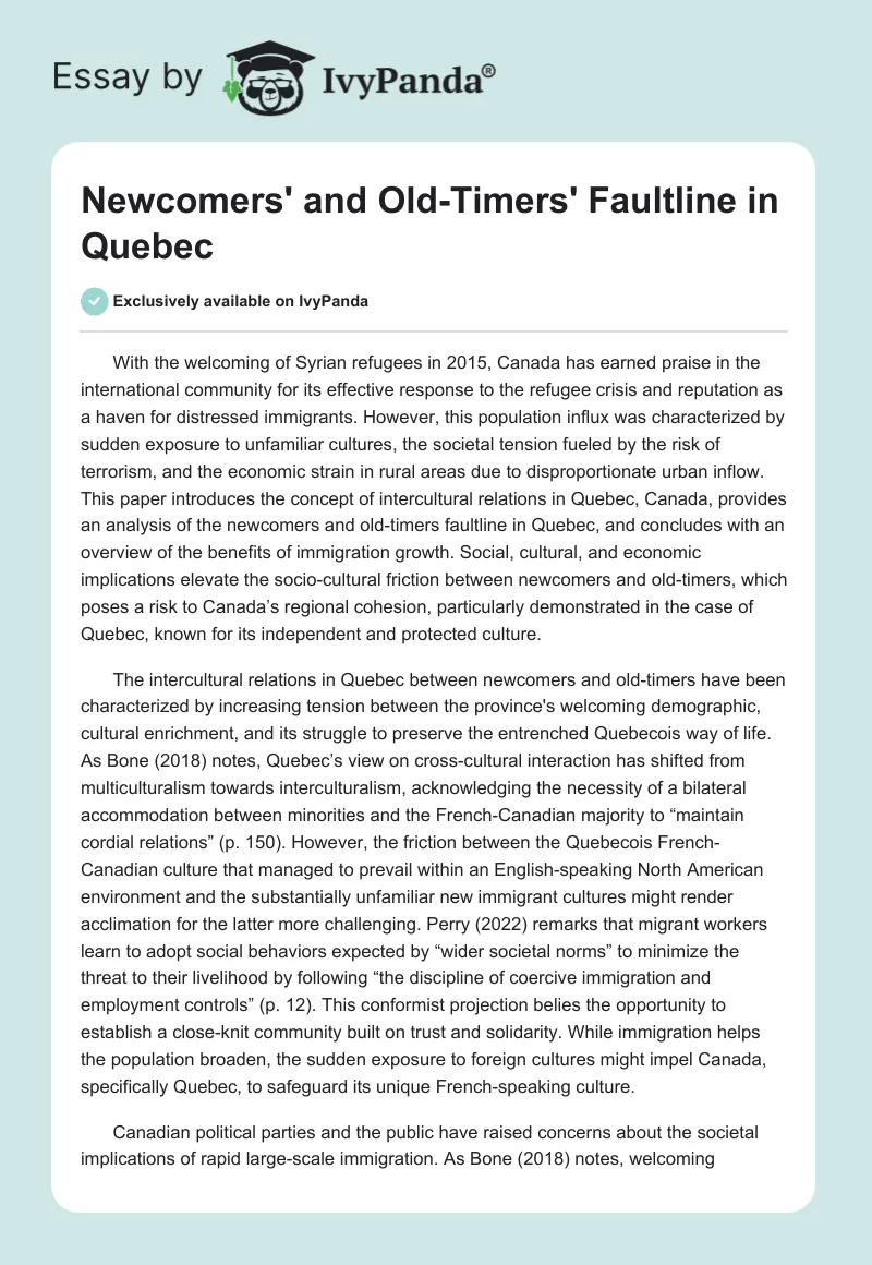Newcomers' and Old-Timers' Faultline in Quebec. Page 1