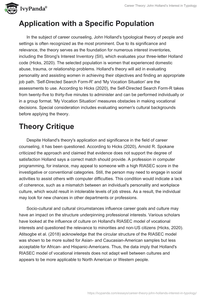 Career Theory: John Holland’s Interest in Typology. Page 2