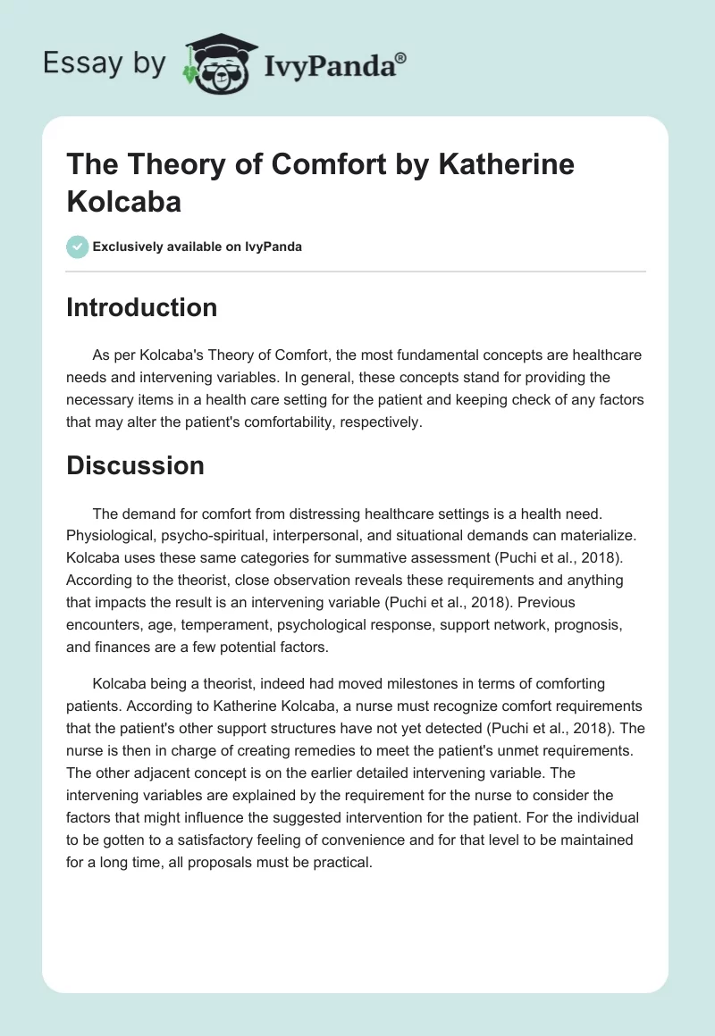 The Theory of Comfort by Katherine Kolcaba. Page 1