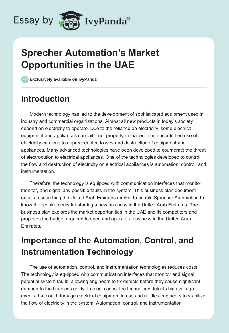 Sprecher Automation's Market Opportunities in the UAE. Page 1