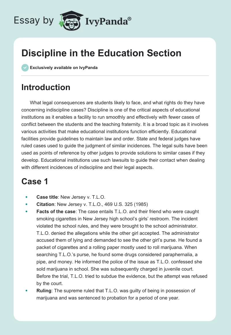 Discipline in the Education Section. Page 1