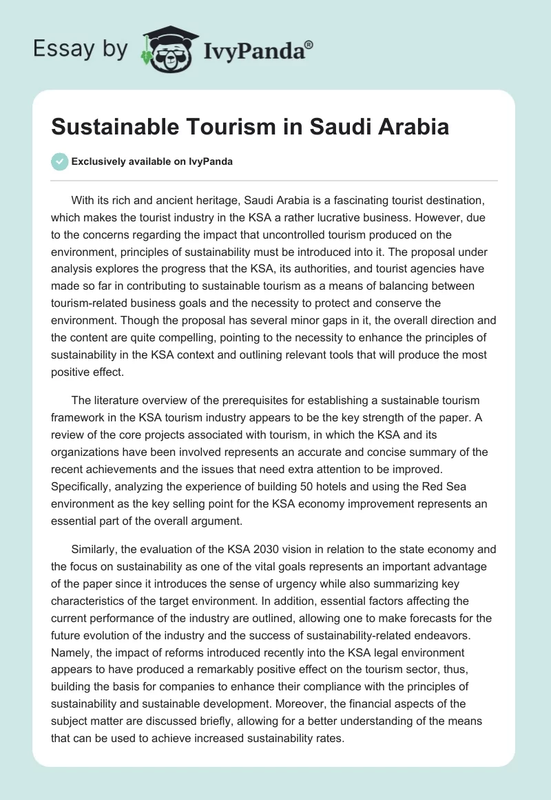 Sustainable Tourism in Saudi Arabia. Page 1
