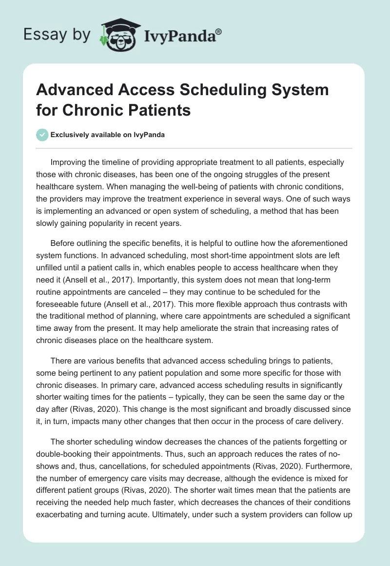 Advanced Access Scheduling System for Chronic Patients. Page 1