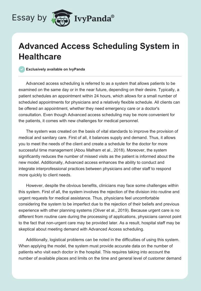 Advanced Access Scheduling System in Healthcare. Page 1