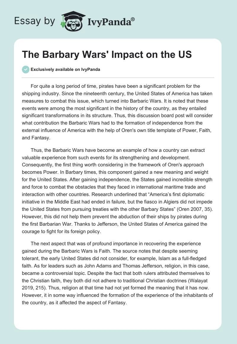 The Barbary Wars' Impact on the US. Page 1