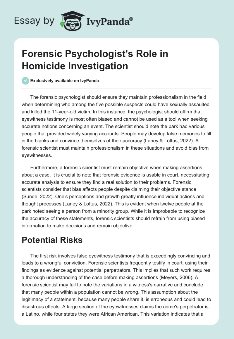 Forensic Psychologist's Role in Homicide Investigation. Page 1