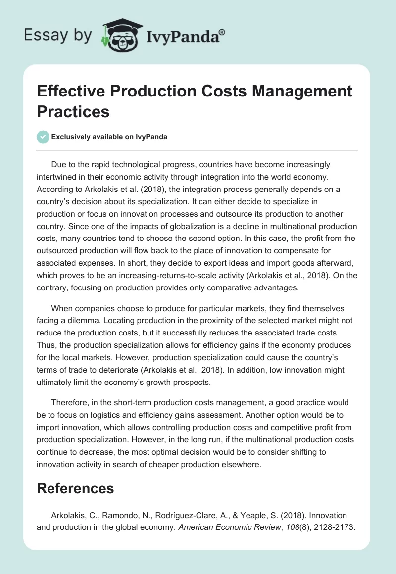 Effective Production Costs Management Practices. Page 1
