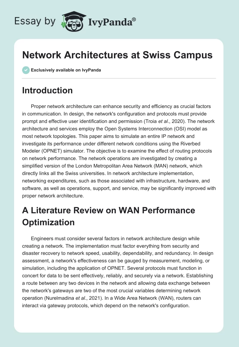 Network Architectures at Swiss Campus. Page 1