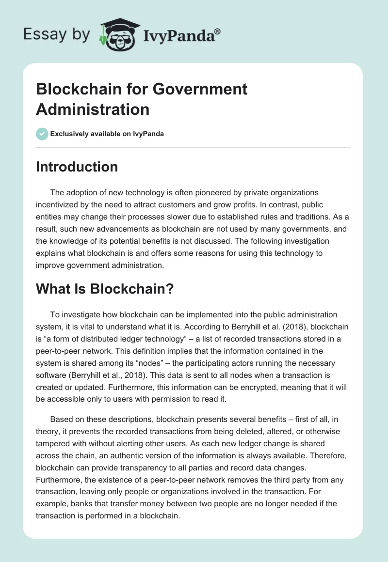 Blockchain for Government Administration. Page 1