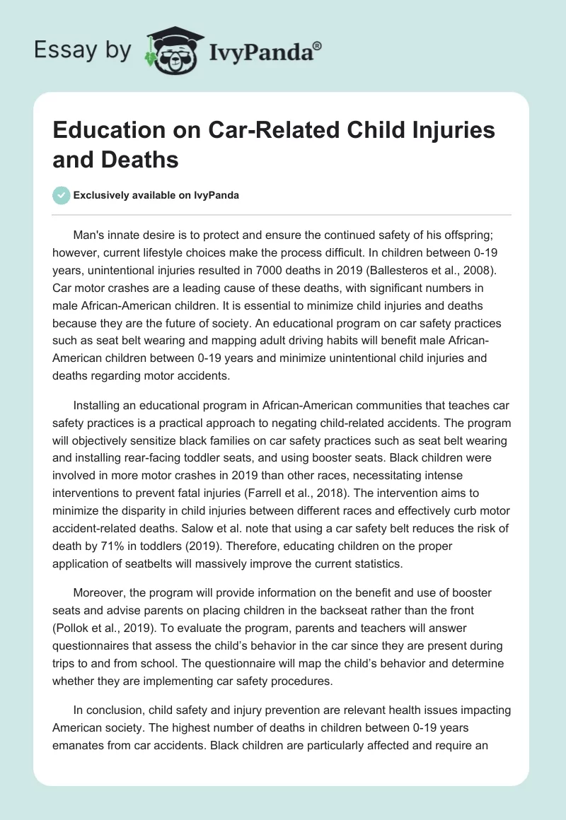 Education on Car-Related Child Injuries and Deaths. Page 1