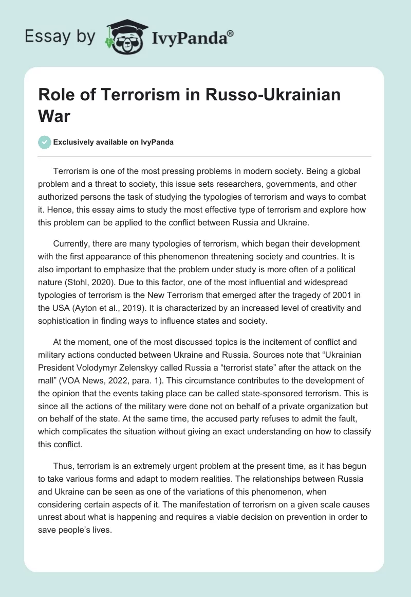 Role of Terrorism in Russo-Ukrainian War. Page 1