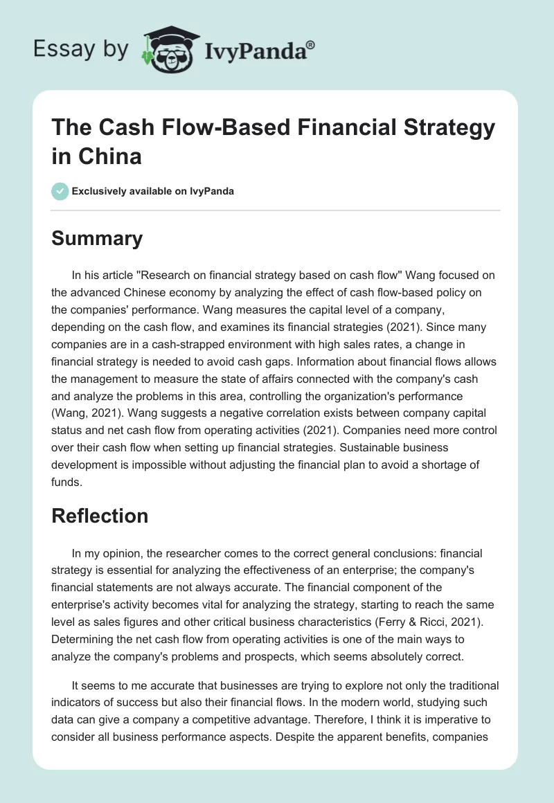 The Cash Flow-Based Financial Strategy in China. Page 1