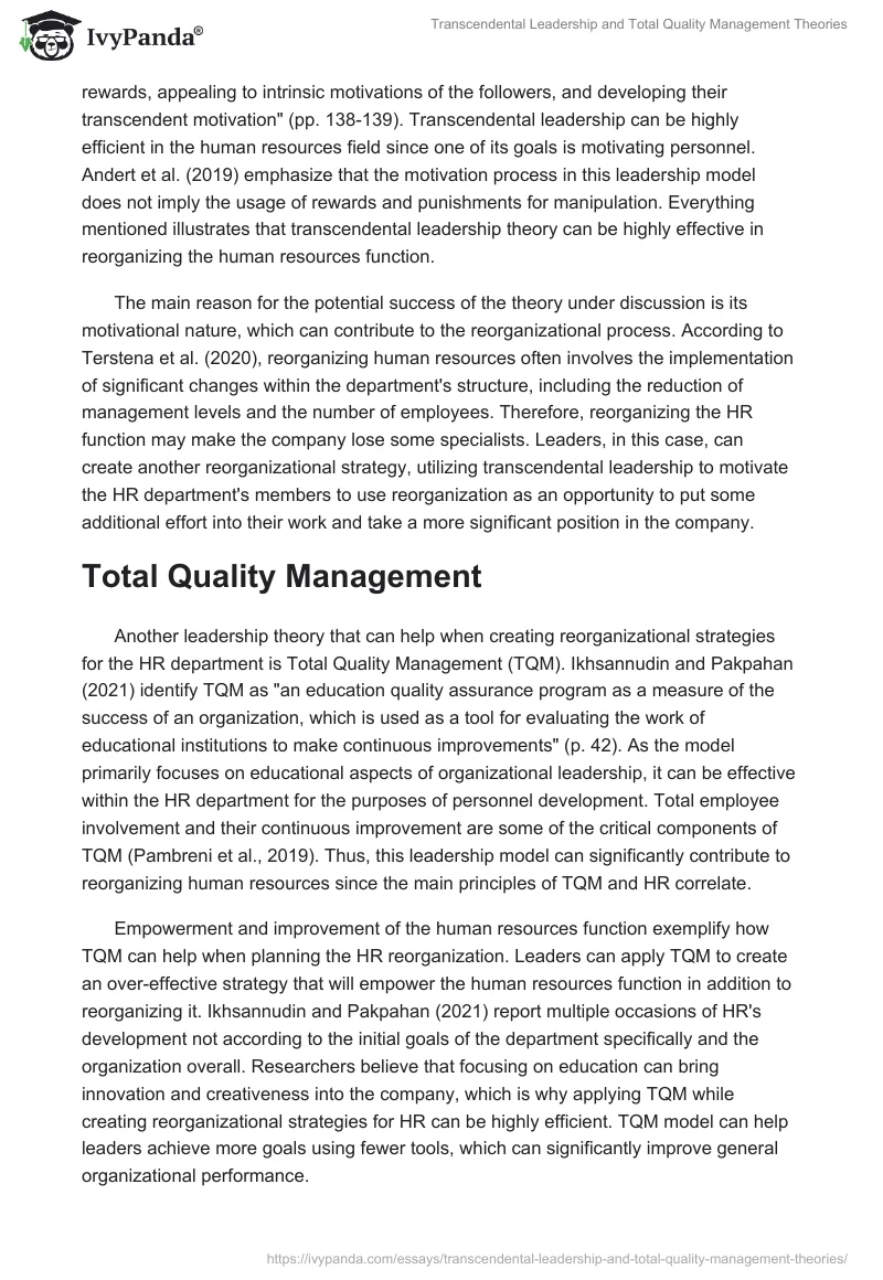 Transcendental Leadership and Total Quality Management Theories. Page 2