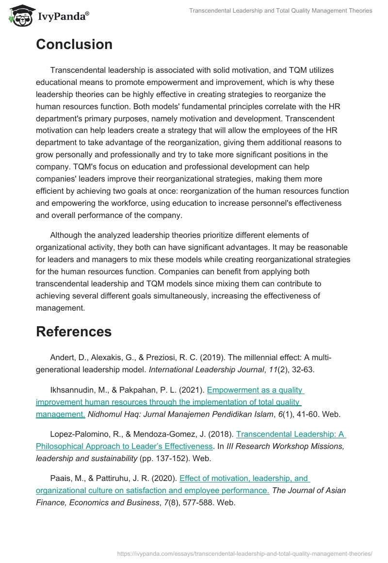 Transcendental Leadership and Total Quality Management Theories. Page 3