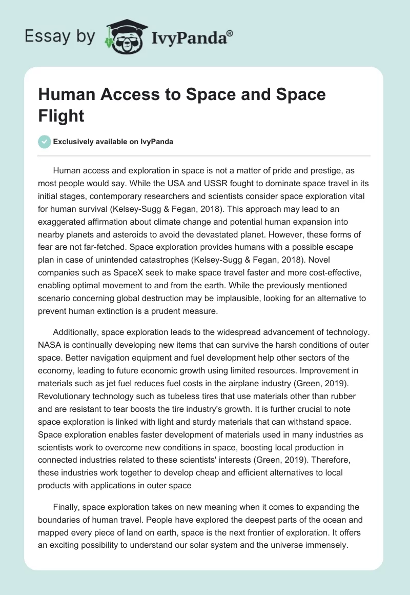 Human Access to Space and Space Flight. Page 1