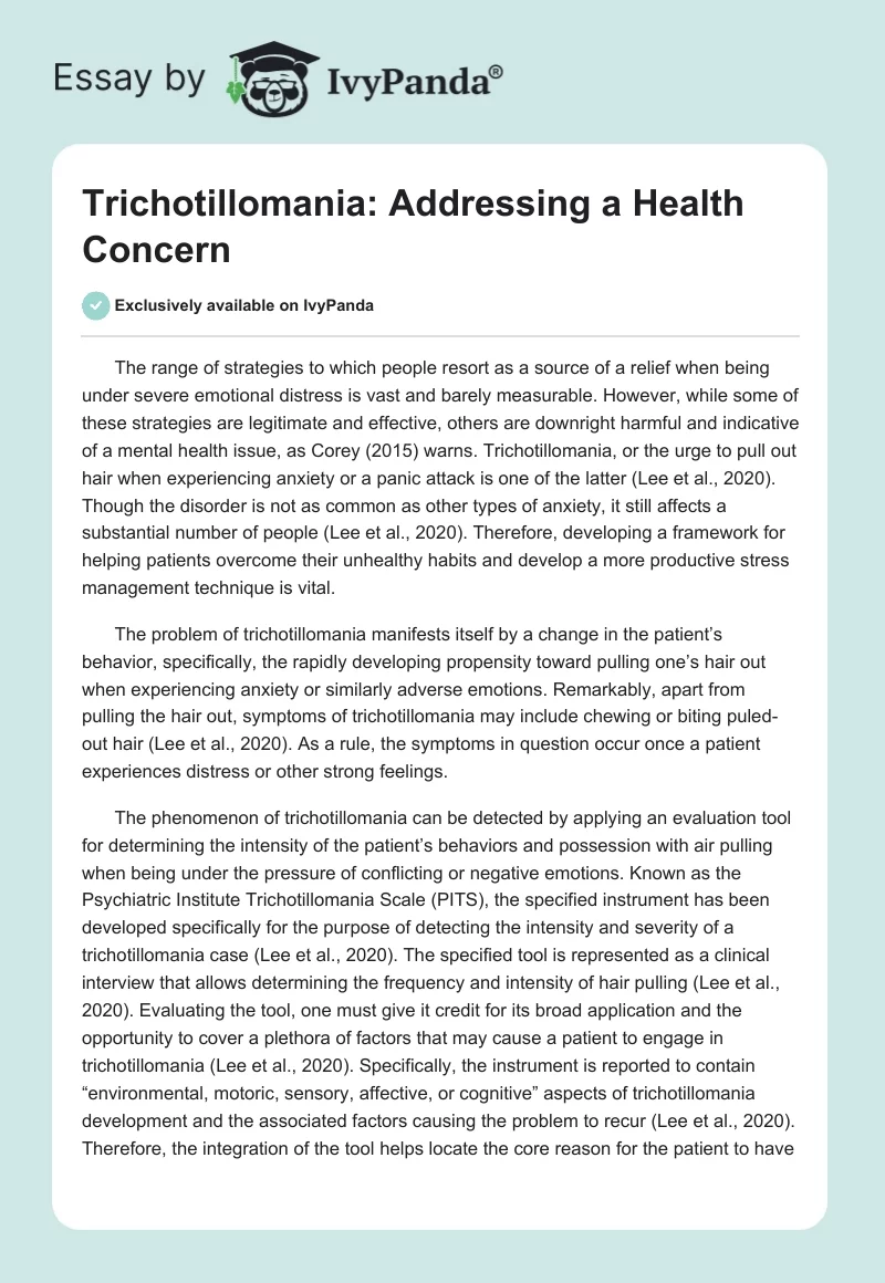 Trichotillomania: Addressing a Health Concern. Page 1