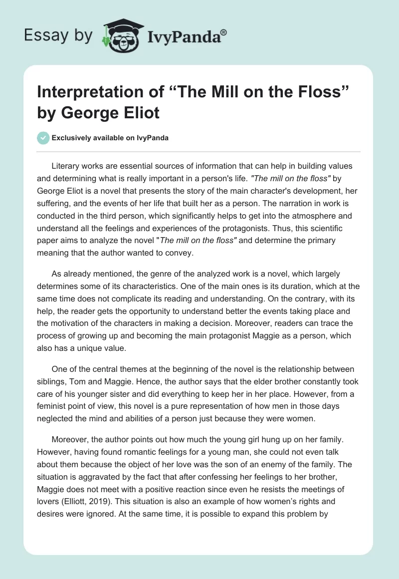 Interpretation of “The Mill on the Floss” by George Eliot. Page 1