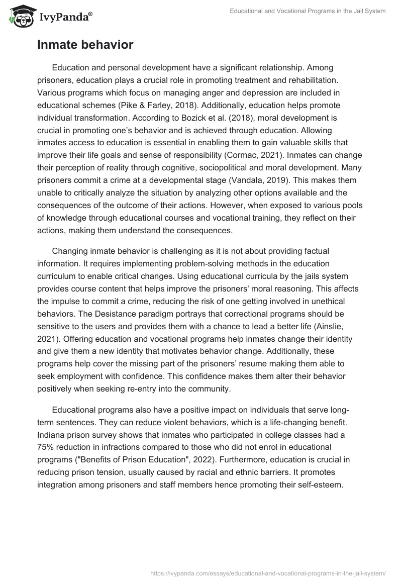 Educational and Vocational Programs in the Jail System. Page 5